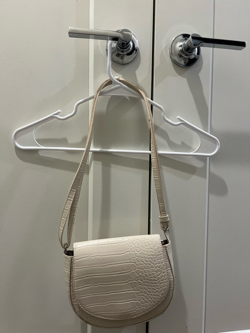 Target Cream Croc-Embossed Saddle Shoulder Bag